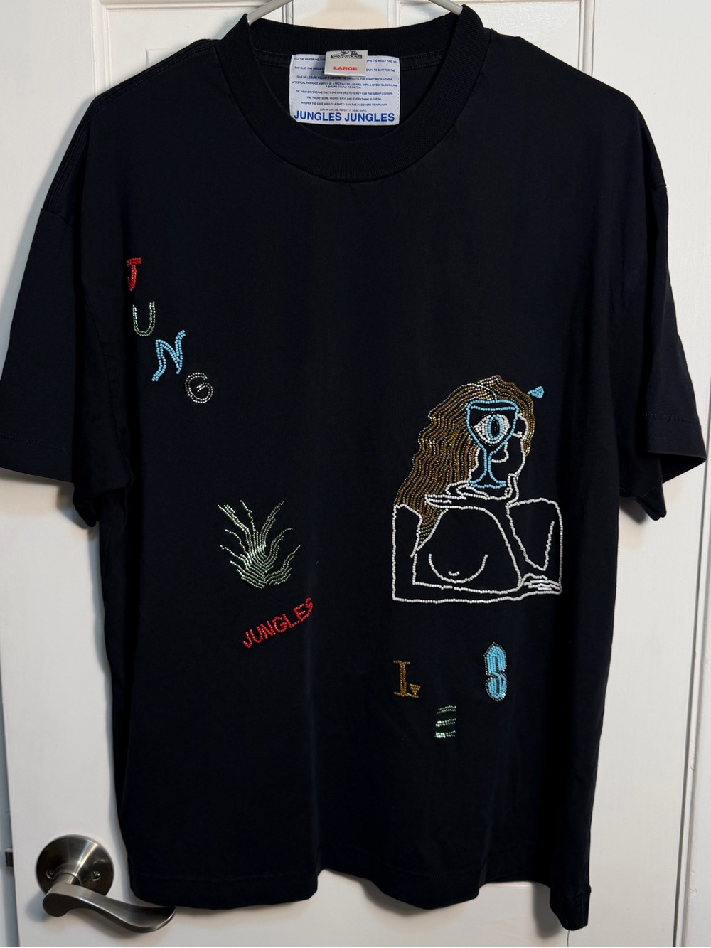 Jungles Jungles Black Bead Embroidered Tee Men’s Large Street Art